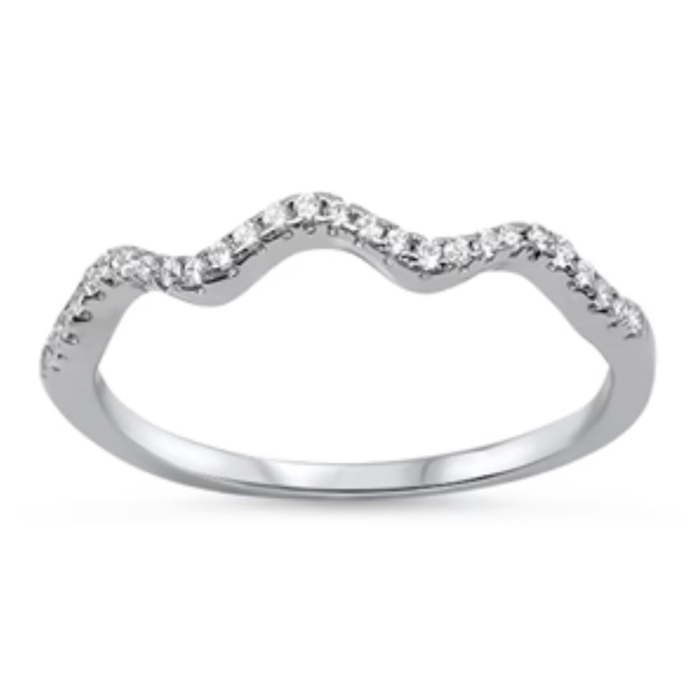Sterling Silver Wave CZ Band – Size 8